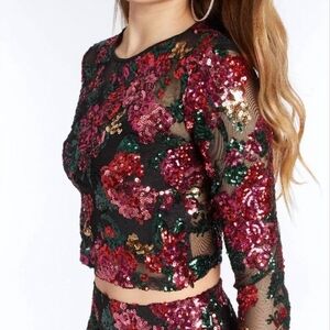 Amanda Uprichard costella sequin top in Noir Dahlia Floral